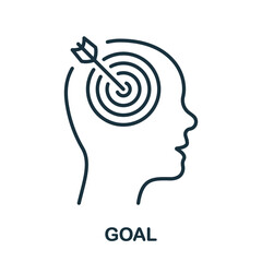 Goal, Target, Aim, Focus Line Icon. Objective-Focused Human Head Linear Pictogram. Mental Concentration Outline Sign. Intellectual Process Symbol. Editable Stroke. Isolated Vector Illustration