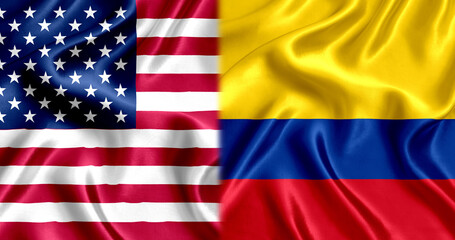 USA and Colombia flag silk