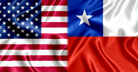 USA and Chile flag silk