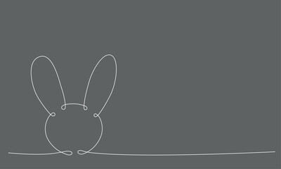 Easter bunny continues line hand draw element. Vector stock illustration minimalism design isolated on black chalkboard background. Editable stroke single line. 