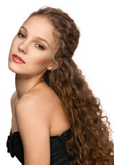 Beautiful young girl with long curly hairs