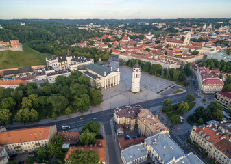 Vilnius Old Town With Cathedral Square and Gediminas Castle in Background. Bell Tower in Foreground.