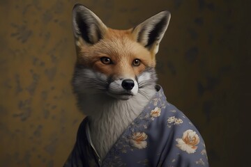 Portrait of a Fox Wearing a Modern Haute Couture Shirt - Generated by Generative AI