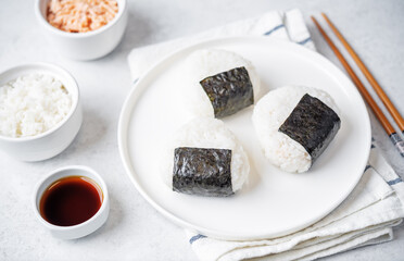 Onigiri, Japanese triangular rice balls stuffed with salmon