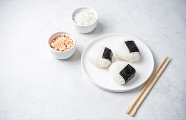 Onigiri, Japanese triangular rice balls stuffed with salmon
