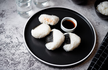 Onigiri, Japanese triangular rice balls stuffed with salmon