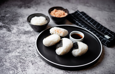 Onigiri, Japanese triangular rice balls stuffed with salmon