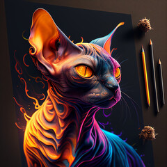 sphynx color, super realistic with vivid, soft lights, Generative AI