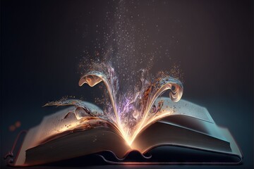 Colorful magical flow coming out of an opened book Magical story.
