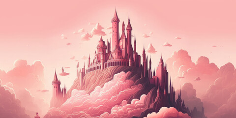 Fantasy castle in clouds, Generative AI