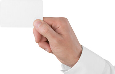 Businessman holding a blank card