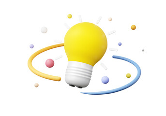 Yellow light bulb strategy idea analytics optimization on Isolated background. investment business development concept. statistics finance growth target planning. 3d rendering cartoon minimal