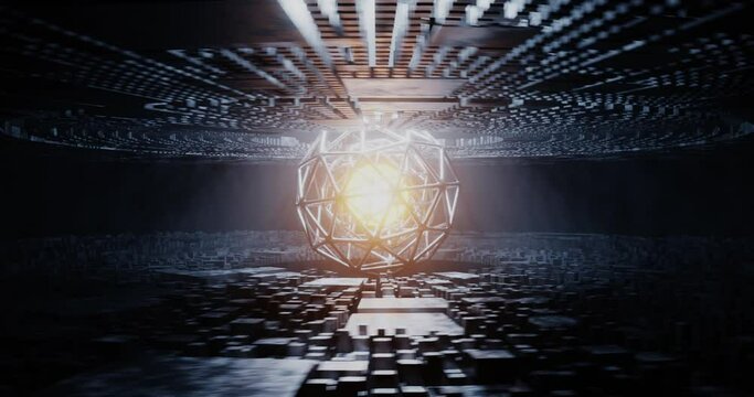 Unknown energy source, extraterrestrial perpetual motion machine, planetary intelligence, abstract 4k loop video, 3d rendering