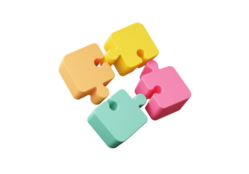 Brainstorming teamwork concept. jigsaw puzzle pieces icon floating on Isolated background. solution collaboration in business development. idea teamwork financial. 3d render illustration