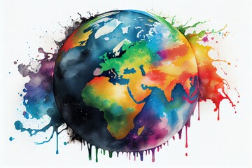 A Colorful Watercolor The Planet Earth. Generative AI