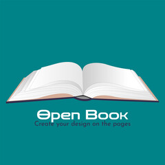 Open blank book, diary or notebook mockup with empty pages and hardcover. Vector illustration
