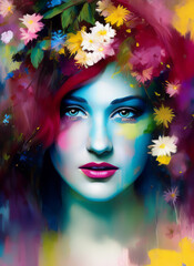 Portrait painting of a beautiful woman. Illustration of a beautiful girl, Beautiful woman painting. Generative AI