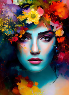 Portrait painting of a beautiful woman. Illustration of a beautiful girl, Beautiful woman painting. Generative AI © Eduardo