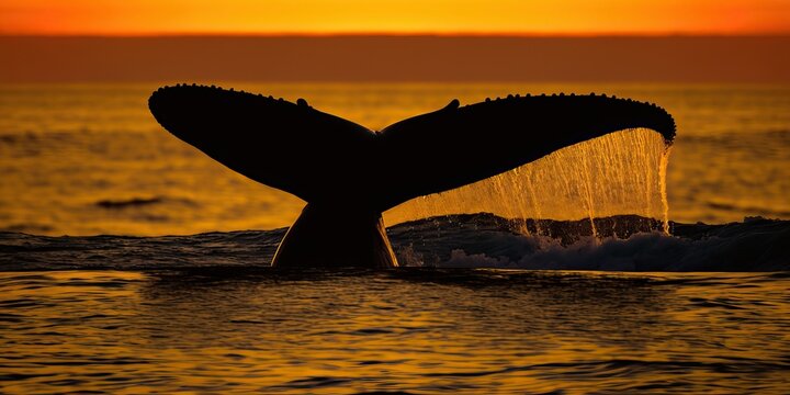 Whale Tail Visible At Sunset, Generative AI
