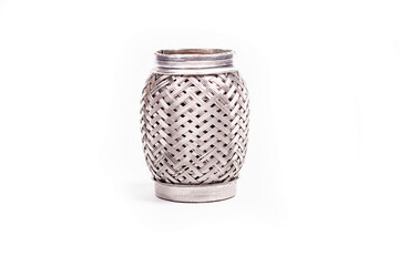 a part of a car muffler. corrugation. metal part. white background.