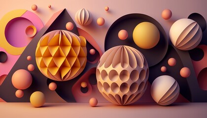 Abstract background with different geometric patterns. Gradient, all colors of the rainbow, very detailed. Generative art.