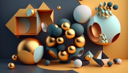 Abstract background with different geometric patterns. Gradient, all colors of the rainbow, very detailed. Generative art.