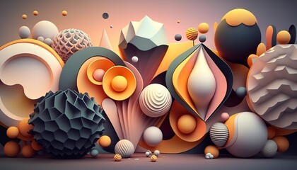 Abstract background with different geometric patterns. Gradient, all colors of the rainbow, very detailed. Generative art.