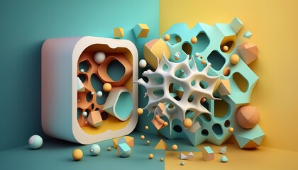 Abstract background with different geometric patterns. Gradient, all colors of the rainbow, very detailed. Generative art.