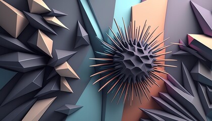 Abstract background with different geometric patterns. Gradient, all colors of the rainbow, very detailed. Generative art.