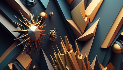 Abstract background with different geometric patterns. Gradient, all colors of the rainbow, very detailed. Generative art.