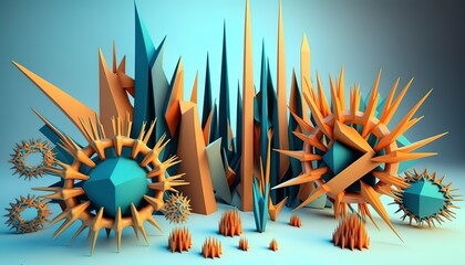 Abstract background with different geometric patterns. Gradient, all colors of the rainbow, very detailed. Generative art.