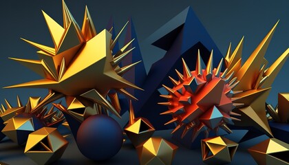 Abstract background with different geometric patterns. Gradient, all colors of the rainbow, very detailed. Generative art.