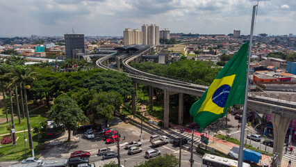 Aerial view of the São Mateus monorail station on the east side of São Paulo Brazil