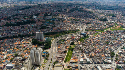 Aerial view of the São Mateus monorail station on the east side of São Paulo Brazil