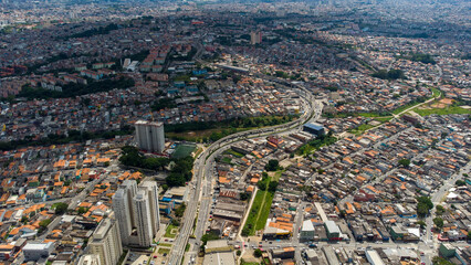 Naklejka premium Aerial view of the São Mateus monorail station on the east side of São Paulo Brazil