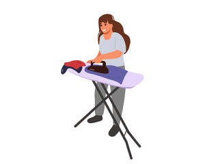 Fototapeta premium woman ironing clothes. Flat vector illustration
