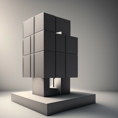 Rough metal podium platform studio. Stage background. Round pedestal. Square frame, two cylinder blocks, simple clean design, luxury minimalist mockup. 3d render - generative ai