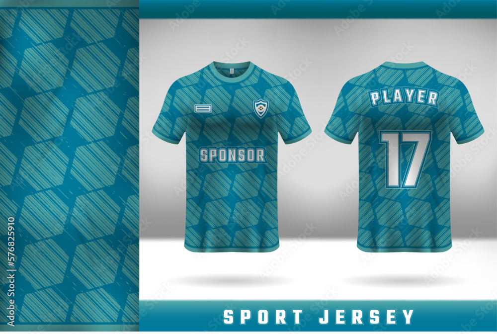 Poster green color sport jersey template design with attractive texture