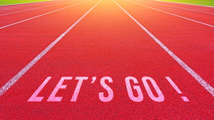 Word go written on an athletics track for business planning strategies and challenges or career path opportunities and change, road to success concept