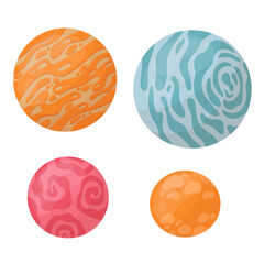 Planet. Star. Shooting star, Comet, Asteroid. Space object. Exploration of open space. Vector illustration in cartoon style.