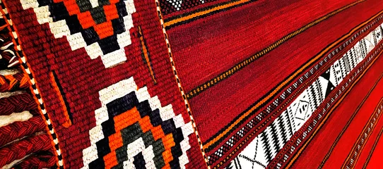 Papier Peint photo Abu Dhabi Closeup To A Beautiful Handmade Sadu Style Traditional Arabian Rug