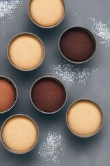 Fototapeta premium Spoon brigadeiro pots seen from above - generative ai