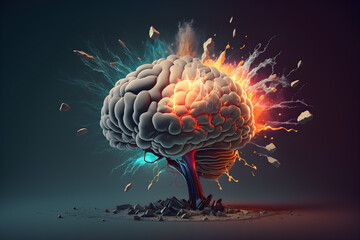 Concept art of a human brain exploding with knowledge and creativity generative ai
