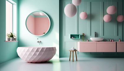 Modern pastel colors bathroom concept design 
