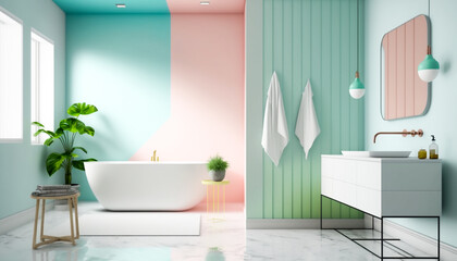 Obraz na płótnie Canvas Modern pastel colors bathroom concept design 