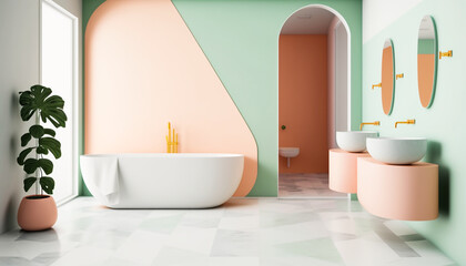 Naklejka na ściany i meble Modern pastel colors bathroom concept design 