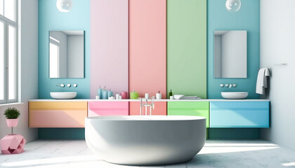 Naklejka na ściany i meble Modern pastel colors bathroom concept design 