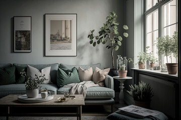 Modern Interior Design. Living Room. Illustration Generative AI