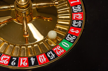 The roulette wheel in the casino is spinning