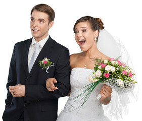 Happy just married young couple  surprised
